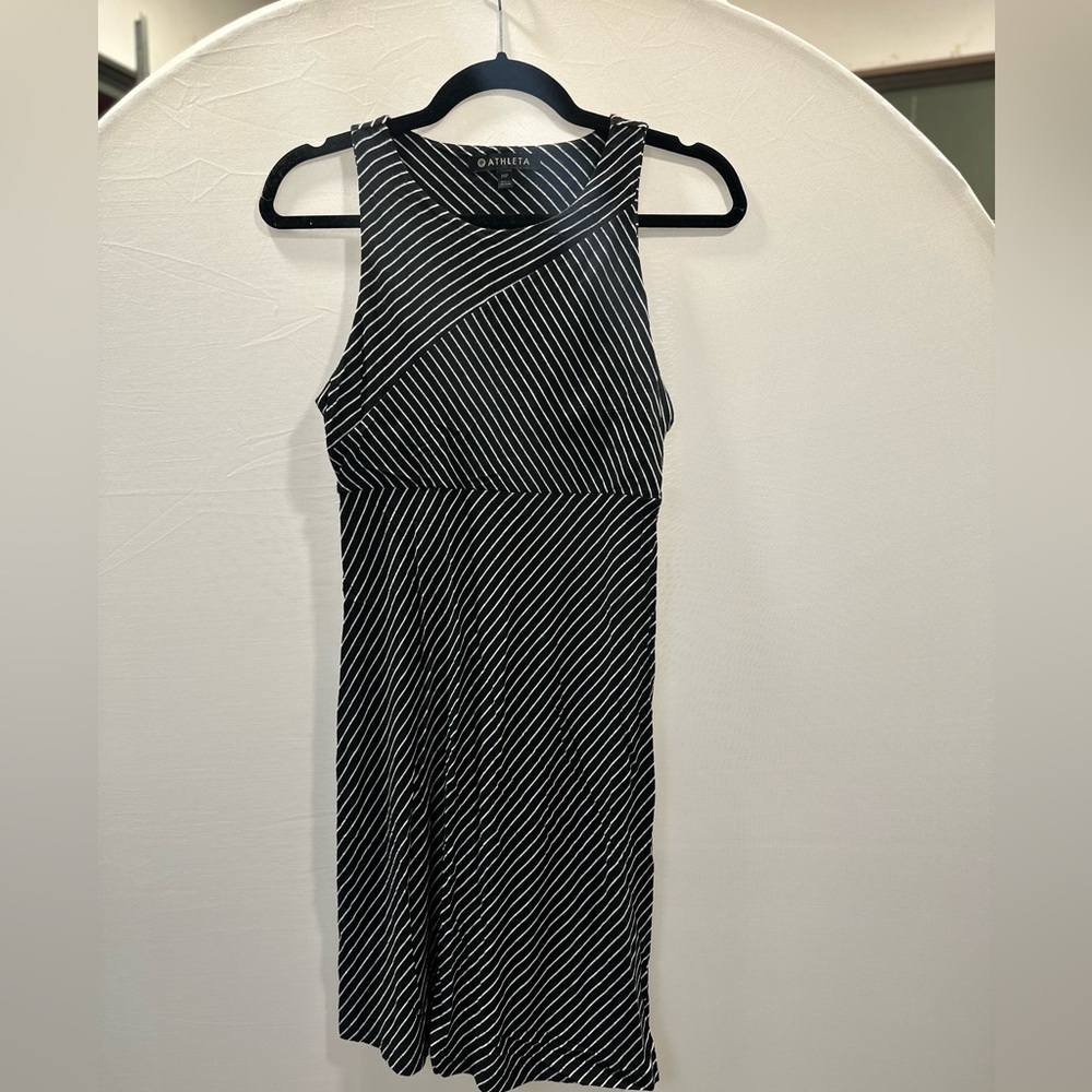 Athleta Black and White Striped Midi Tank Dress